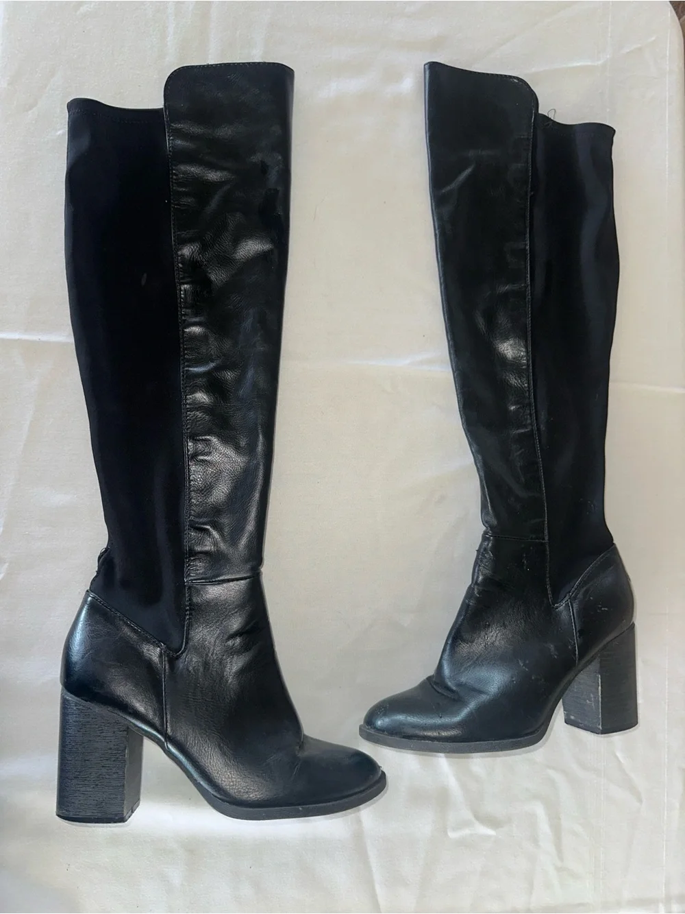 Indigo Black Over-the-Knee Block Heel Boots